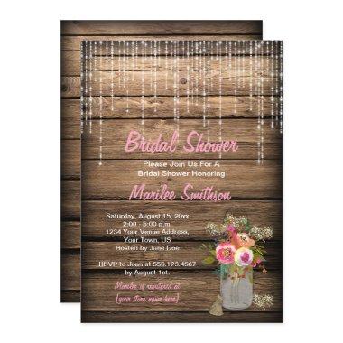 Rustic String Lights Wildflower Barn Bridal Shower Invitations