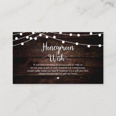 Rustic String Lights, Wood, Honeymoon Wish Enclosure Invitations