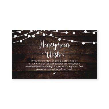 Rustic String Lights, Wood, Honeymoon Wish Enclosure Invitations