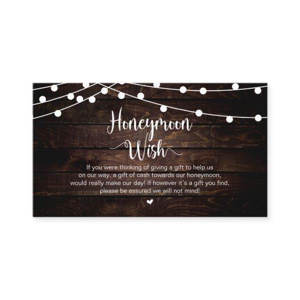 Rustic String Lights, Wood, Honeymoon Wish Enclosure Invitations