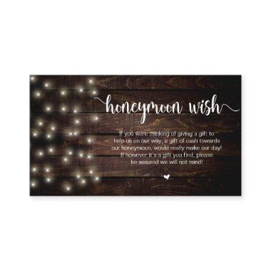 Rustic String Lights, Wood, Honeymoon Wish Enclosure Invitations