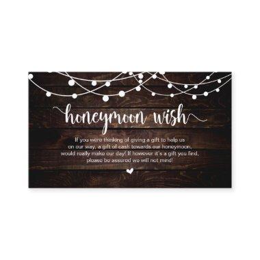 Rustic String Lights, Wood, Honeymoon Wish Enclosure Invitations