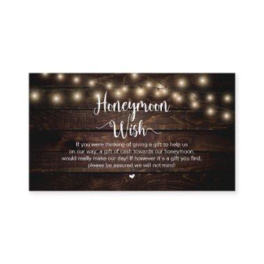 Rustic String Lights, Wood, Honeymoon Wish Enclosure Invitations