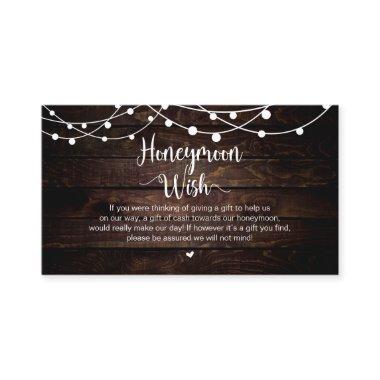 Rustic String Lights, Wood, Honeymoon Wish Enclosure Invitations