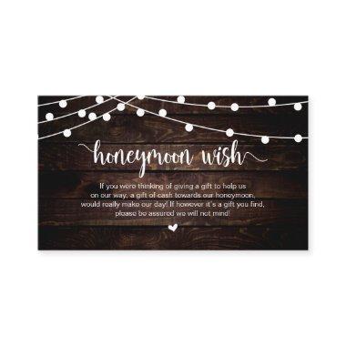 Rustic String Lights, Wood, Honeymoon Wish Enclosure Invitations