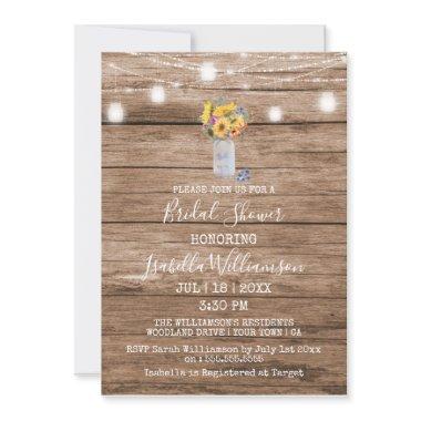 Rustic String of Lights & Mason Jar Bridal Shower Invitations