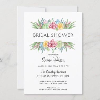 Rustic Succulent Cactus Rose Floral Bridal Shower Invitations