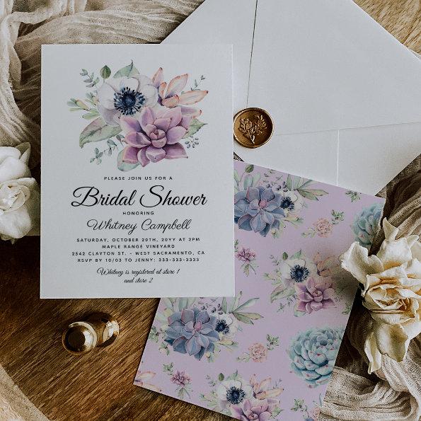 Rustic Succulent Floral Bloom Bridal Shower Invitations