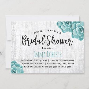 Rustic Succulent Floral Wedding Bridal Shower Invitations
