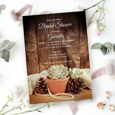 Rustic Succulents and Barn Wood Bridal Shower Invitations