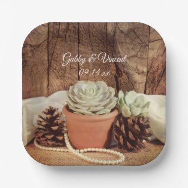 Rustic Succulents and Barn Wood Wedding Paper Plates