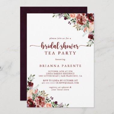 Rustic Summer Floral Bridal Shower Tea Party Invitations