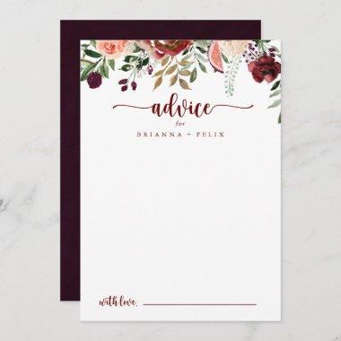 Rustic Summer Floral Calligraphy Wedding  Advice Card