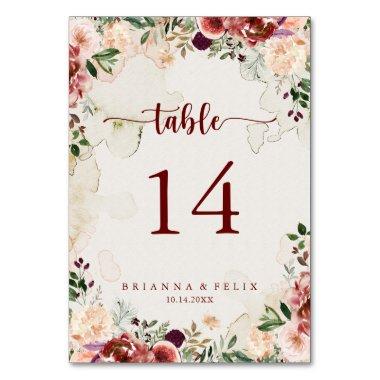 Rustic Summer Floral Calligraphy Wedding Table Number