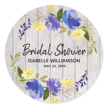 Rustic Summer Floral Personalized Bridal Shower Classic Round Sticker