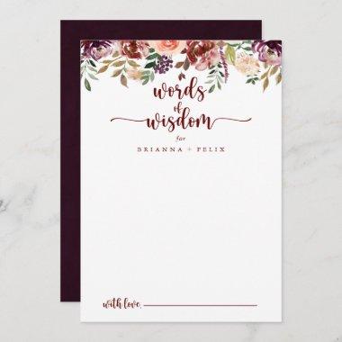 Rustic Summer Floral Wedding Words of Wisdom   Advice Card