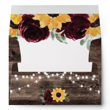 Rustic Sunflower and Roses Barn Wood Wedding Envelope