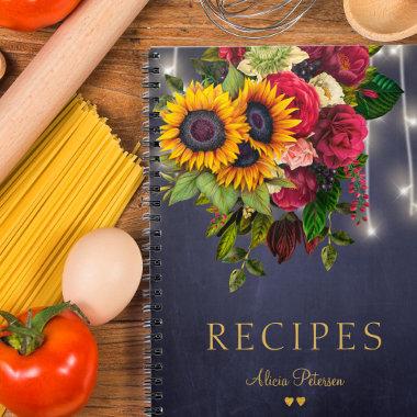 Rustic sunflower and roses navy kitchen recipes notebook