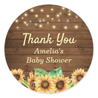 Rustic Sunflower Baby Shower Sprinkle Thank You Classic Round Sticker