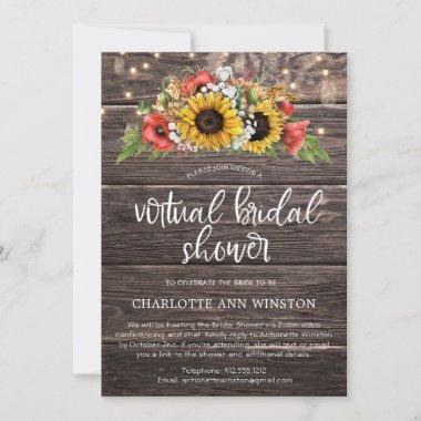 Rustic Sunflower BabysBreath Virtual Bridal Shower Invitations