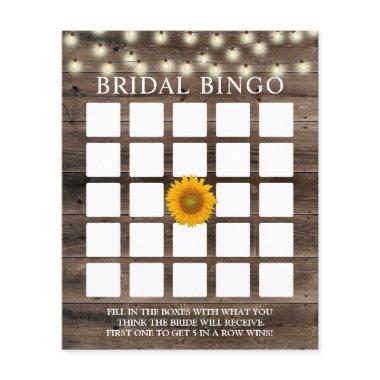 Rustic Sunflower Barn Wood Bridal Bingo Game