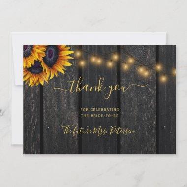 Rustic sunflower barn wood script bridal shower thank you Invitations