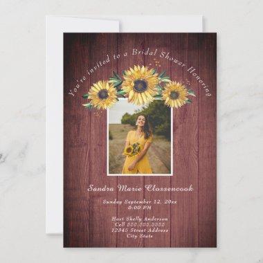 Rustic Sunflower Barn Wood Wedding Bridal Shower  Invitations
