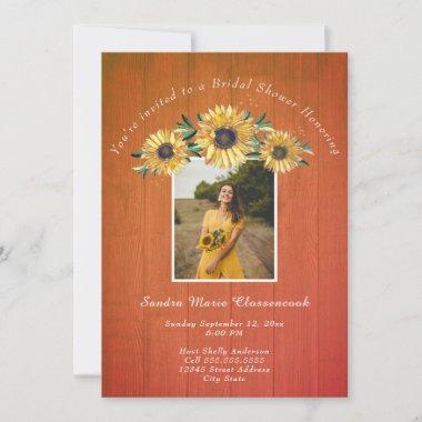 Rustic Sunflower Barn Wood Wedding Bridal Shower  Invitations