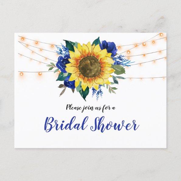 Rustic Sunflower Blue Floral Lights Bridal Shower Invitation PostInvitations