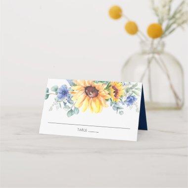 Rustic Sunflower Blue Floral Wedding Guest Name Place