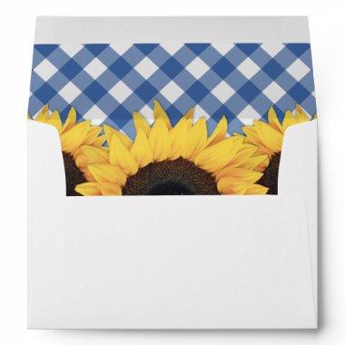Rustic Sunflower Blue Gingham Wedding Envelope