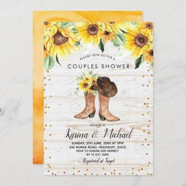 Rustic Sunflower Boots Couples Shower Invitations