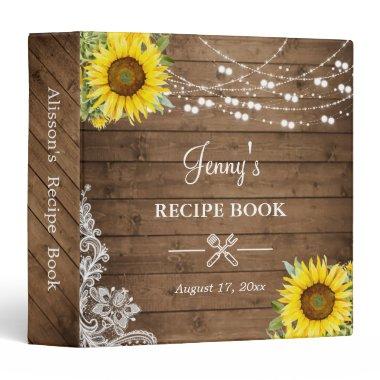 Rustic Sunflower Bridal Shower Recipe Book Binder