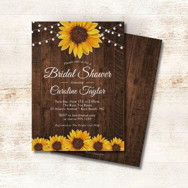 Rustic Sunflower Bridal Shower with String Lights Invitations