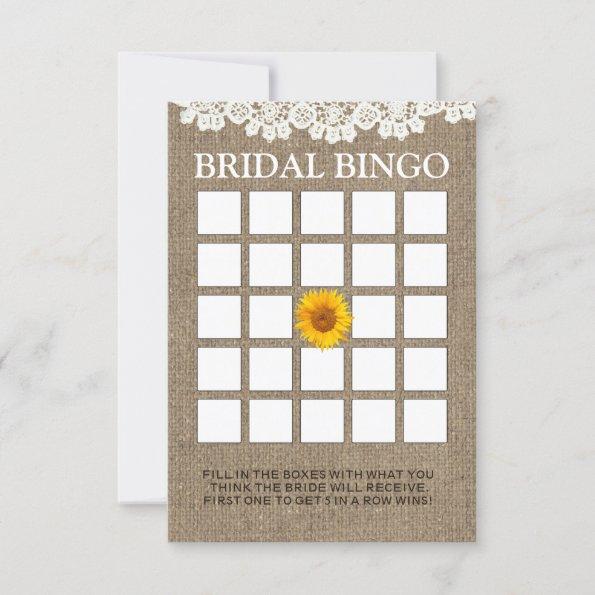 Rustic Sunflower Burlap Bridal Shower Bingo Invitations