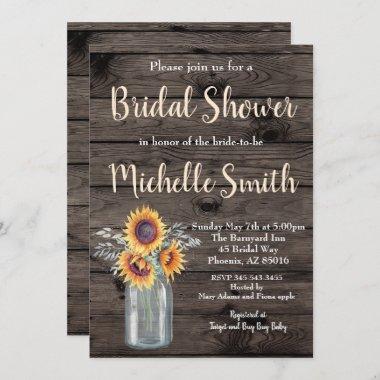 Rustic Sunflower Country Floral Wood Bridal Shower Invitations