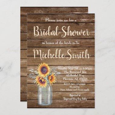 Rustic Sunflower Country Floral Wood Bridal Shower Invitations