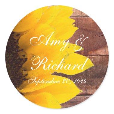 Rustic Sunflower Country Wedding Classic Round Sticker