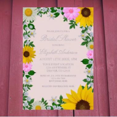 Rustic Sunflower Daisy Floral Bridal Shower Foil Invitations