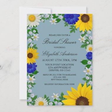 Rustic Sunflower Daisy Floral Bridal Shower Invitations