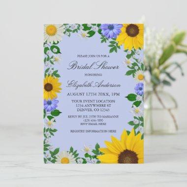 Rustic Sunflower Daisy Floral Bridal Shower Invitations