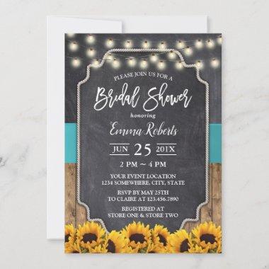 Rustic Sunflower Elegant Chalkboard Bridal Shower Invitations