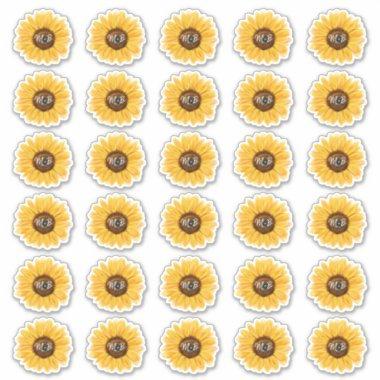 Rustic Sunflower Envelope Seals Monogram Initials Sticker