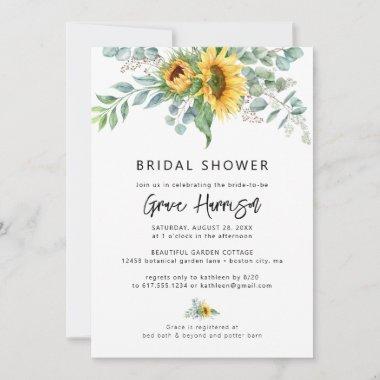 Rustic Sunflower Eucalyptus Bridal Shower Invitations