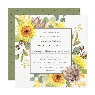 RUSTIC SUNFLOWER EUCALYPTUS FLORAL BRIDAL SHOWER Invitations