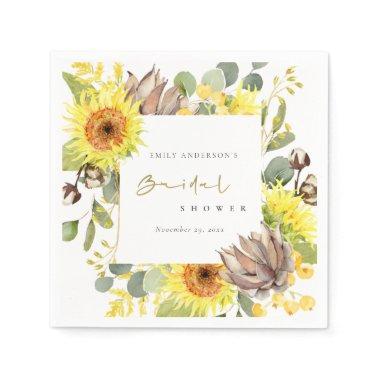 RUSTIC SUNFLOWER EUCALYPTUS FLORAL BRIDAL SHOWER NAPKINS