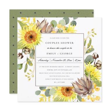 RUSTIC SUNFLOWER EUCALYPTUS FLORAL COUPLES SHOWER Invitations