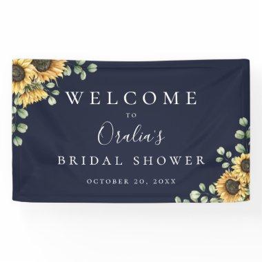 Rustic Sunflower Eucalyptus Navy Blue Banner