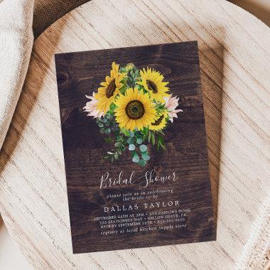 Rustic Sunflower Eucalyptus | Wood Bridal Shower Invitations