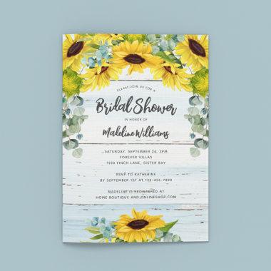 Rustic Sunflower Eucalyptus Wood Bridal Shower Invitations
